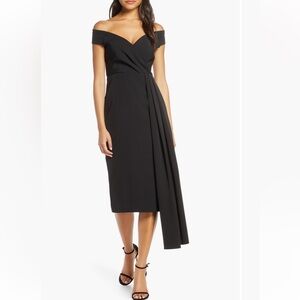 Eliza J Black Asymmetrical Off-Shoulder Dress